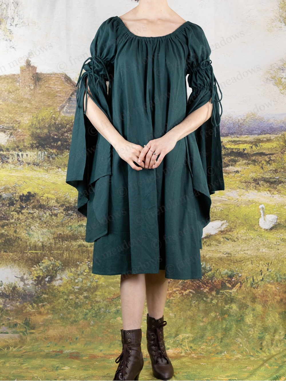 French Meadows Dark Green Linen Bell Sleeve Chemise